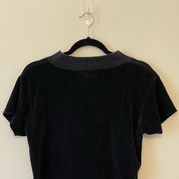 Vintage Derotchild L black velvet short sleeve turtleneck blouse basic simple - Picture 6 of 7
